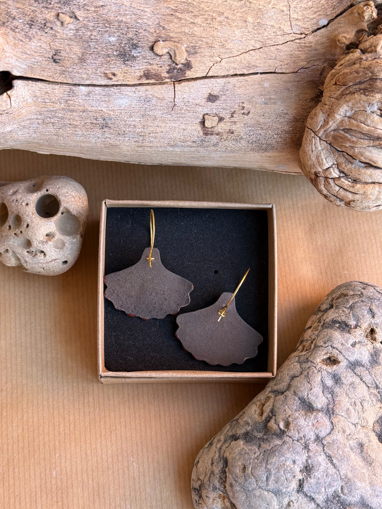 Ruby Gingko Earrings - 22K Gold Plated Hoops