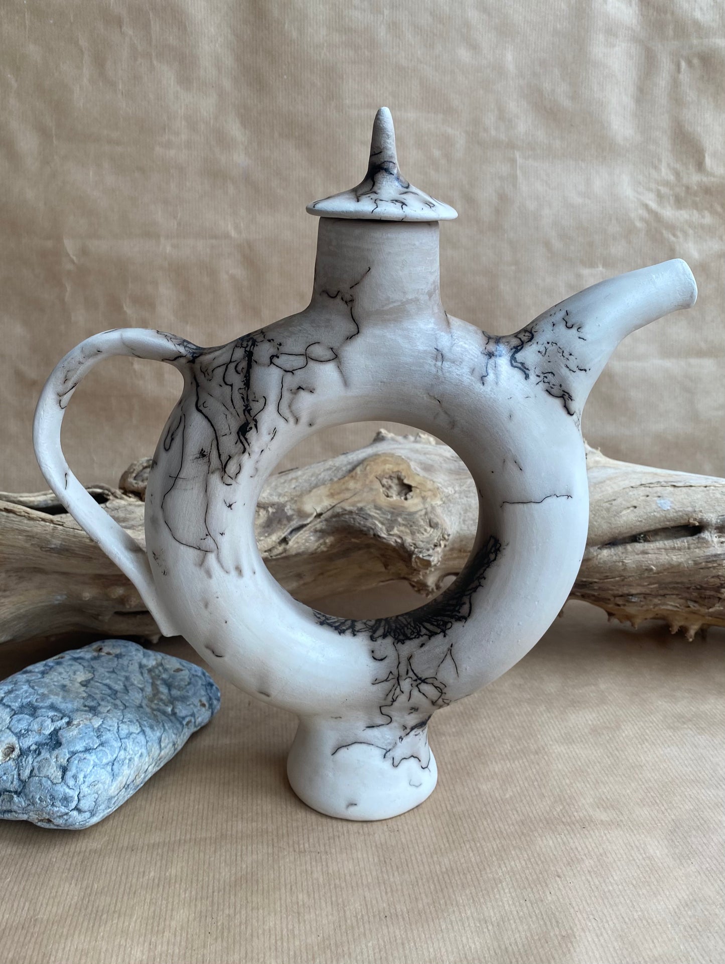 Horsehair Raku Circle Teapot