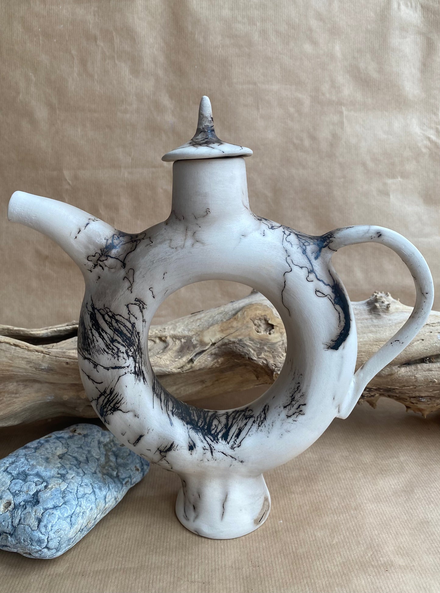 Horsehair Raku Circle Teapot