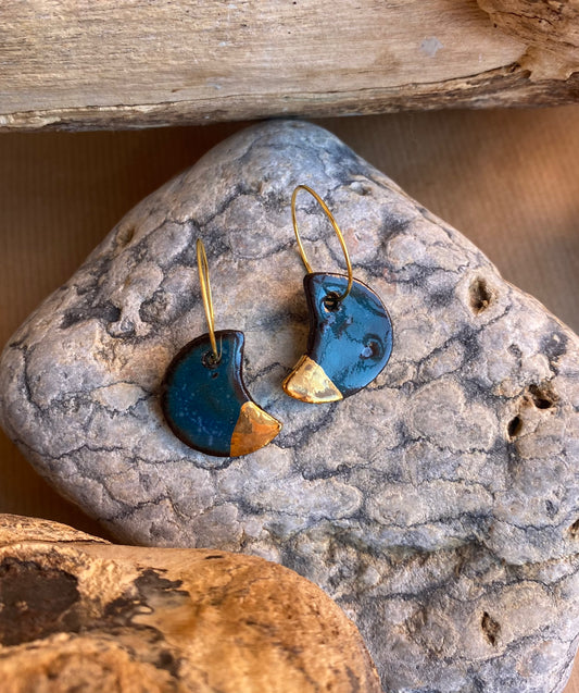 Blue Moon Earrings - 22K Gold Plated Hoops