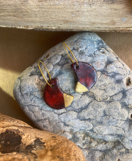 Ruby Moon Earrings - 22K Gold Plated Hoops