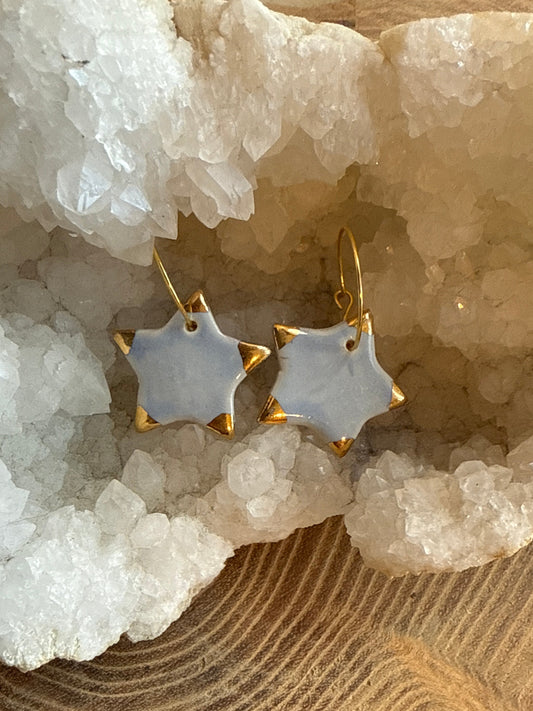 Blue Star Earrings - 22K Gold Plated Hoops