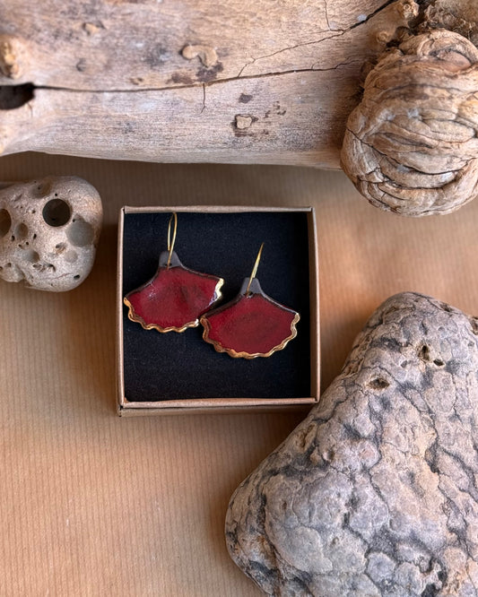 Ruby Gingko Earrings - 22K Gold Plated Hoops